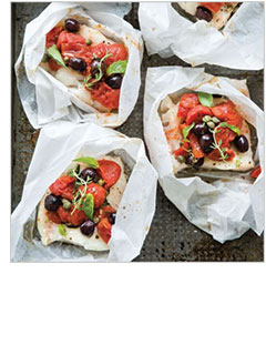 Fish Puttanesca en Papillote with Zucchini