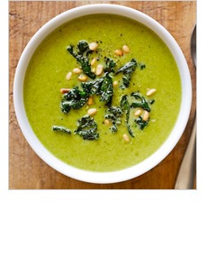 Cauliflower-Kale Soup with Crispy Kale Topping >