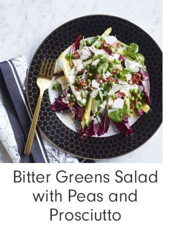 Bitter Greens Salad with Peas and Prosciutto