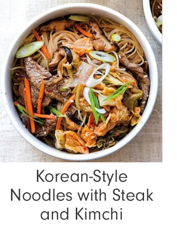 Korean-Style Noodles with Steak and Kimchi