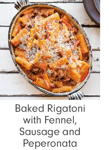 Baked Rigatoni with Fennel, Sausage and Peperonata