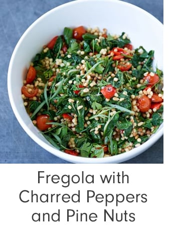 Fregola with Charred Peppers and Pine Nuts