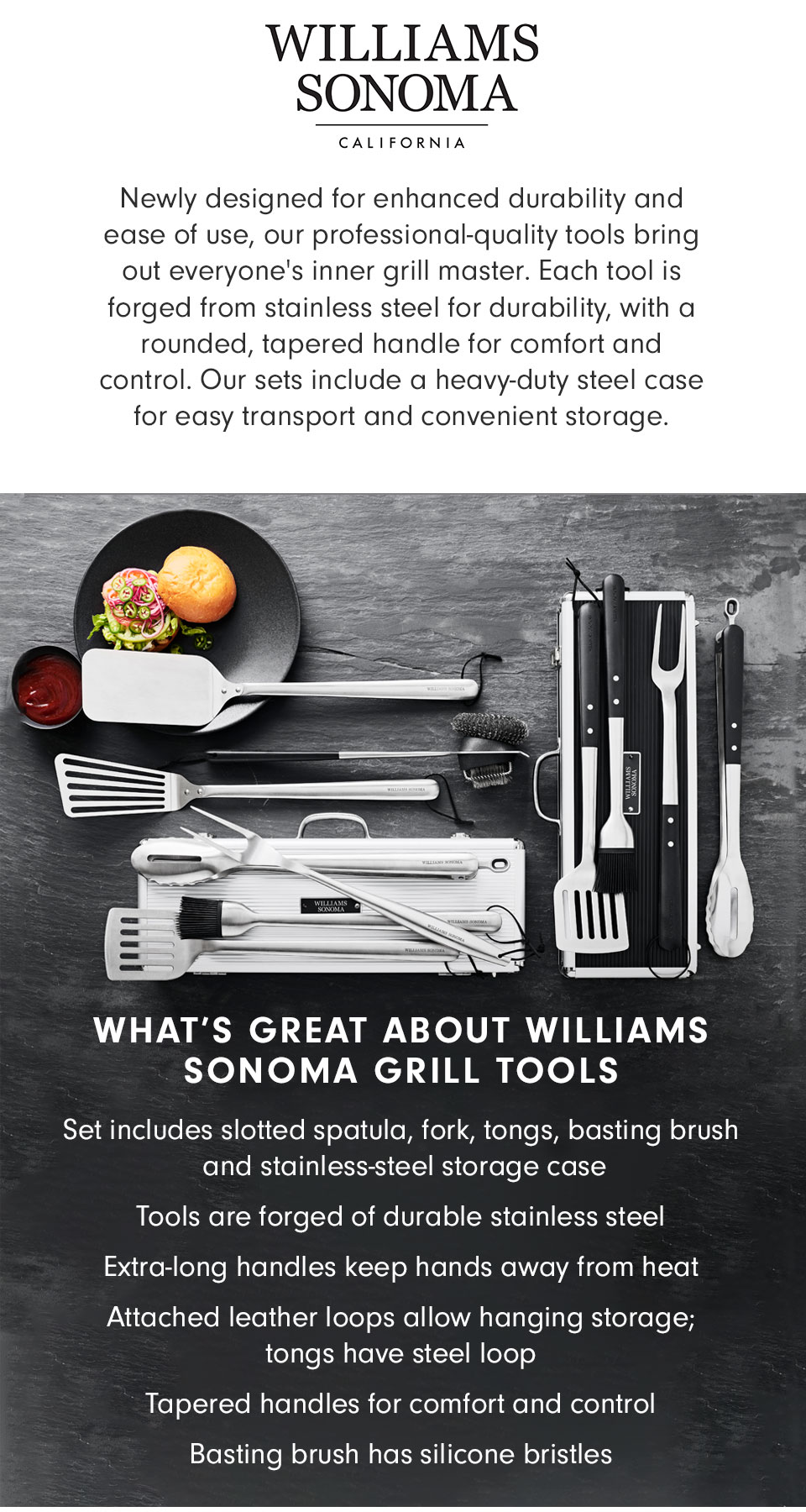 Williams Sonoma Stainless-Steel Handled 4-Piece BBQ Tool Set with 
