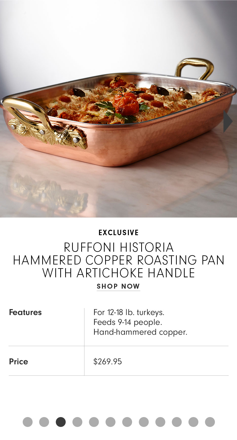 Ruffoni Historia Hammered Copper Roaster with Artichoke Handle
