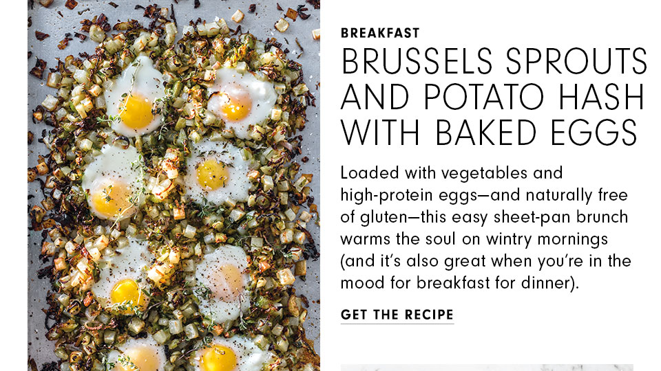Brussels Sprouts and Potato Hash with Baked Eggs