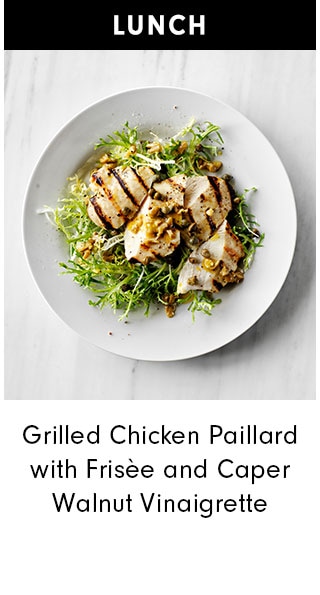 Grilled Chicken Paillard with Frisèe and Caper Walnut Vinaigrette