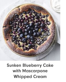Sunken Blueberry Cake with Mascarpone Whippe Cream