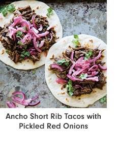 Ancho Short Rib Tacos with Pickled Red Onions