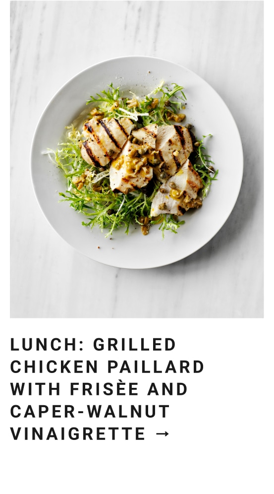Grilled Chicken Paillard with Frisee & Caper-Walnut Vinaigrette
