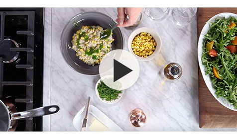 Risotto with Fresh Corn and Basil Oil >