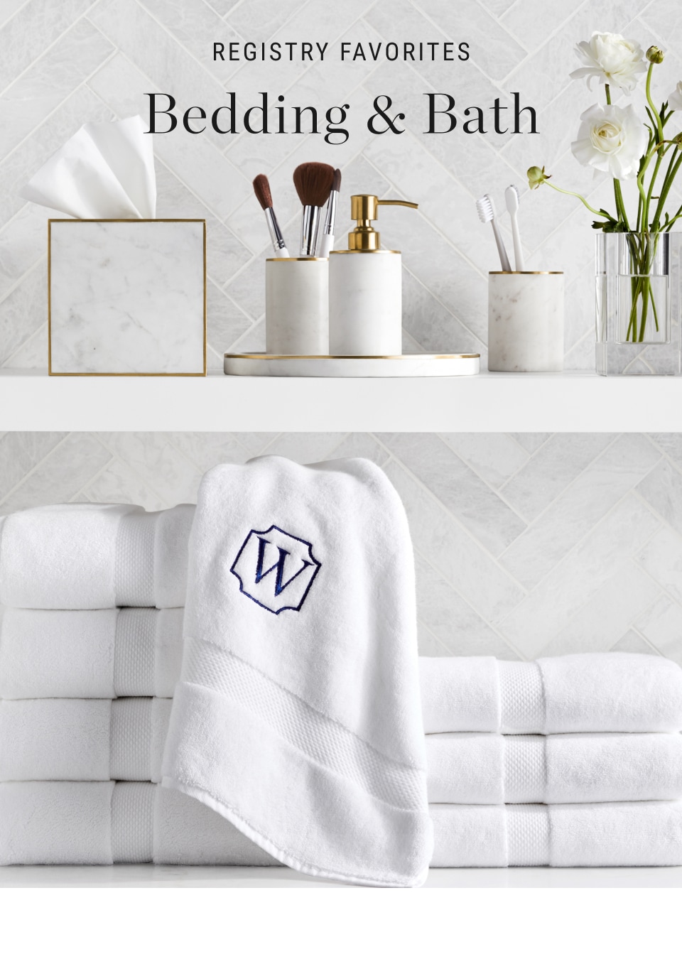 White Marble and Brass Bath Accessories