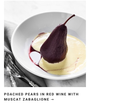 Poached Pears in Red Wine with Muscat Zabaglione