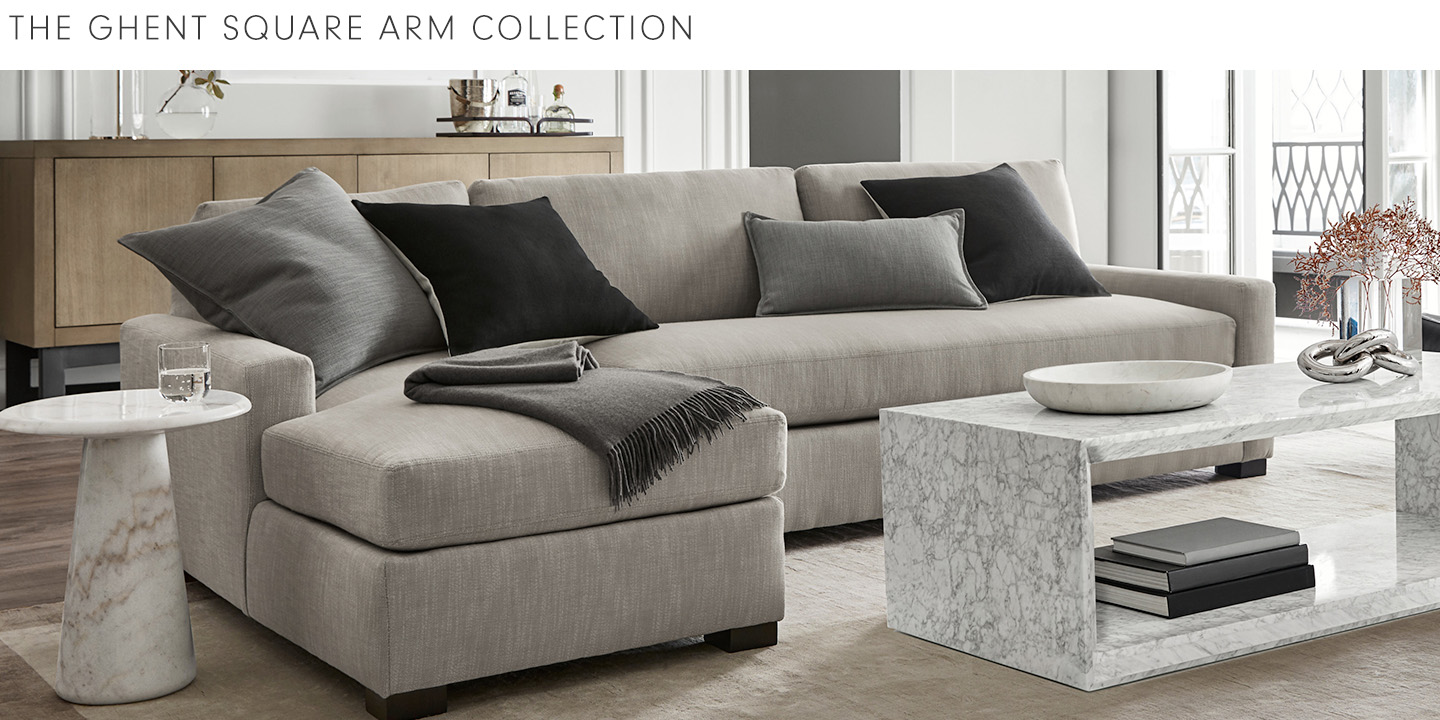 The Ghent Square Arm Collection - choose your size, arm shape, upholstery fabric, slipcover option and leg finish.