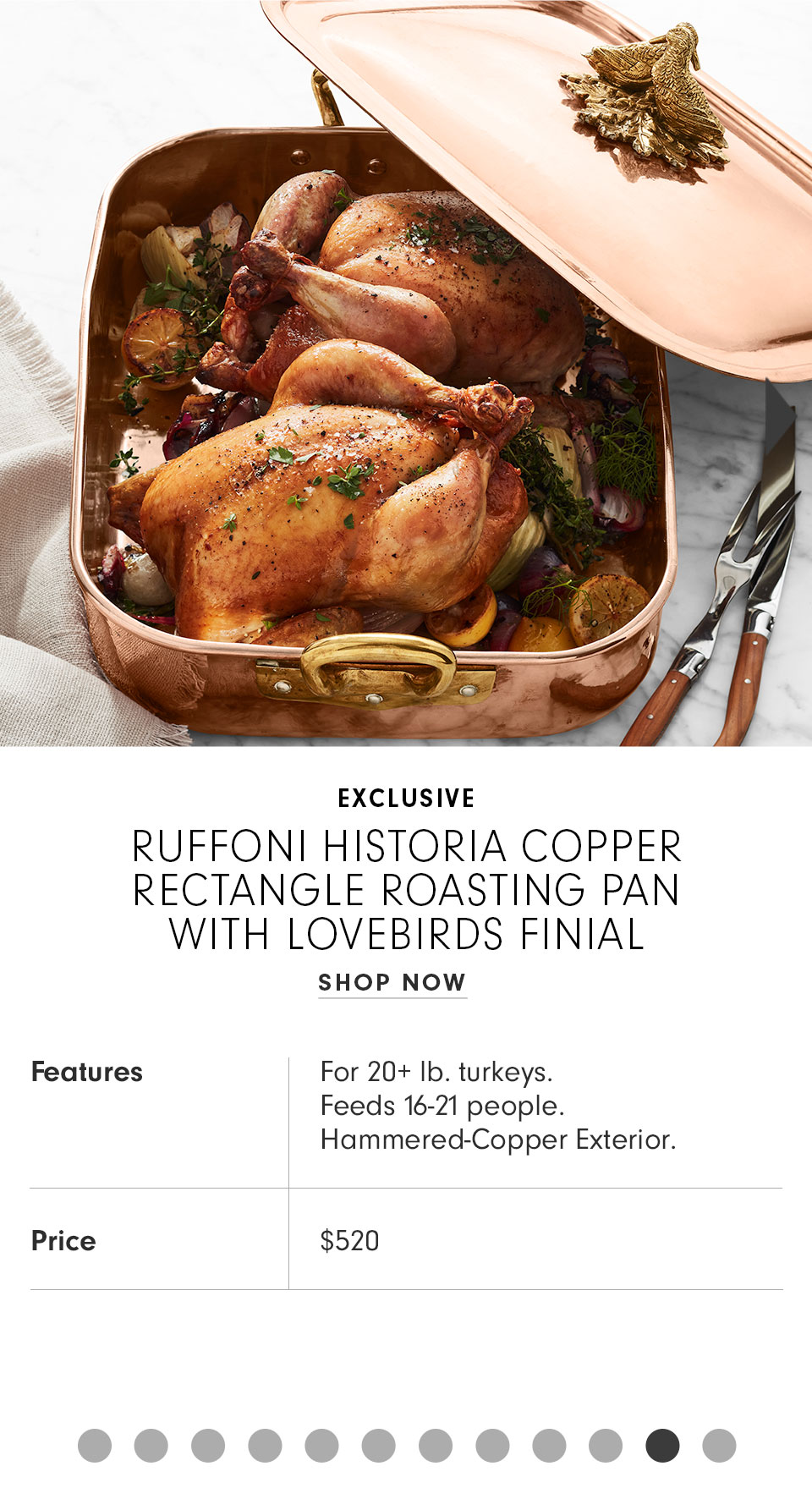 Ruffoni Historia Copper Roaster with Lovebird Finial
