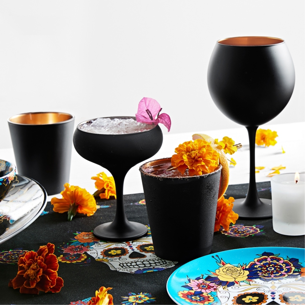 Matte Black & Copper Glassware Collection