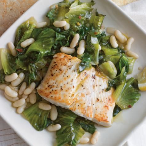 Halibut with Braised Escarole and White Beans-image