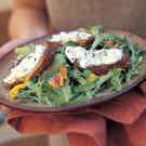 Farmers' Market Greens with Baked Goat Cheese Toasts