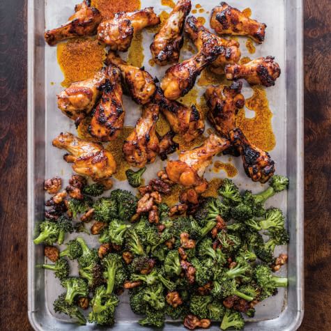 Spicy Chicken Drumettes with Broccoli and Spiced Walnuts-image