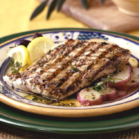 Grilled Halibut with Warm Potato Salad