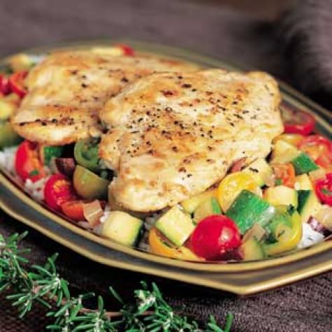 Chicken Breasts with Cherry Tomatoes, Zucchini and Olives