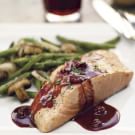 Planked Salmon with Pinot Noir-Berry Sauce