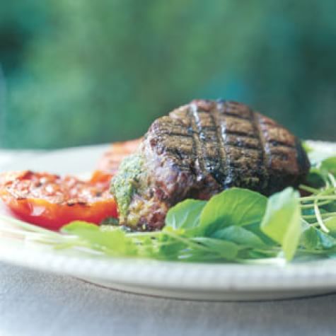 Filets Mignons with Pesto and Grilled Tomatoes