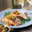 Grilled Salmon Fillets with Mango-Cucumber Salsa