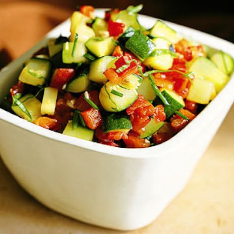 Zucchini with Roasted Red Peppers and Chives