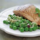 Quick Braise of Spring Peas with Red Onion Shoots