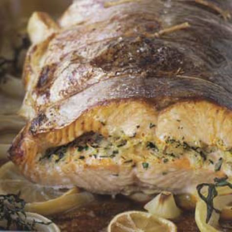 Salmon with Leek and Rice Stuffing