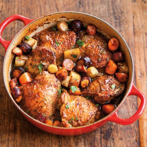 Porter-Braised Chicken Thighs with Root Vegetables