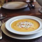 Carrot Soup with Bacon and Chestnut Cream