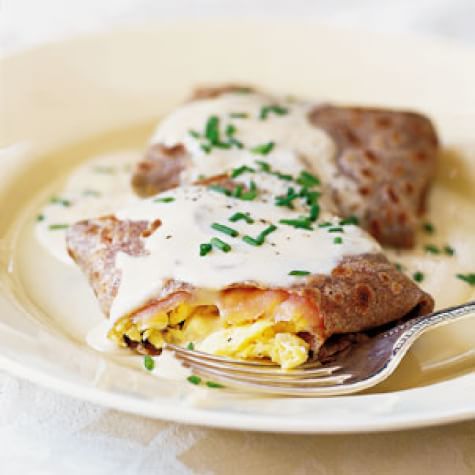 Buckwheat Crepes with Salmon and Scrambled Eggs