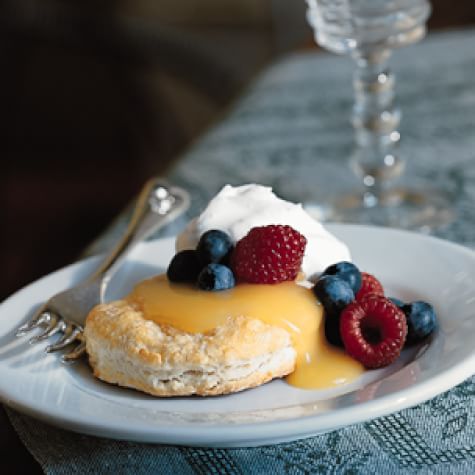 Flaky Biscuits with Lemon Curd, Berries and Cream