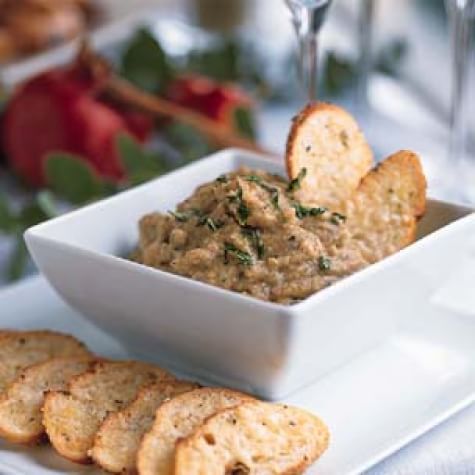 Spicy Eggplant Dip with Parmesan Toasts