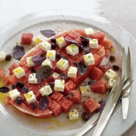 Watermelon Salad with Purple Basil and Feta