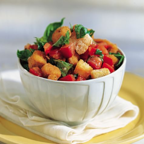 Tomato and Bread Salad with Deep-Fried Chicken Bites