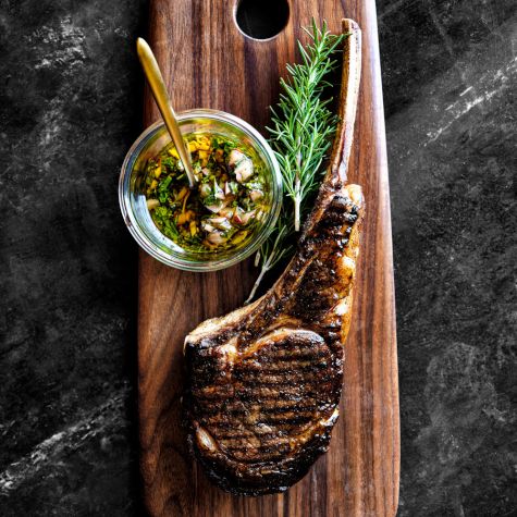 Ultimate Cast Iron Cowboy Steak with Chimichurri