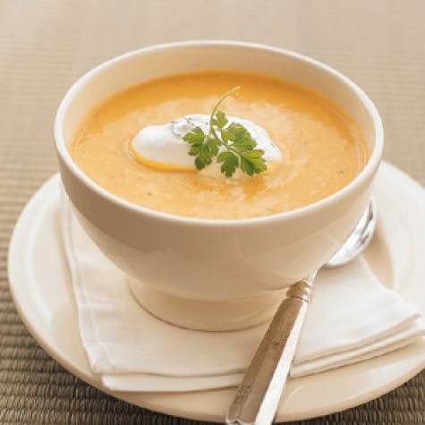 Roasted Carrot and Chestnut Soup with Parsley Cream