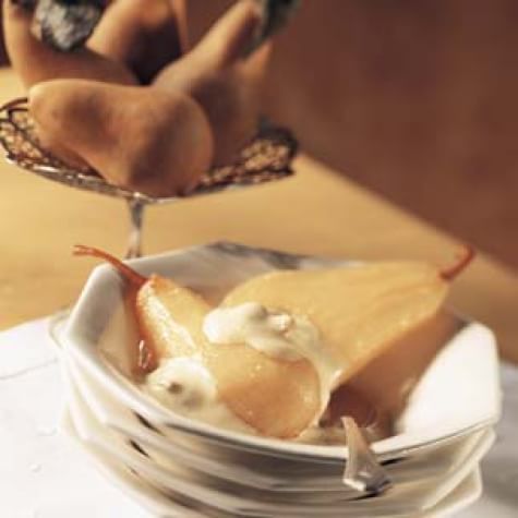 Warm Caramelized Pears with Clove Zabaglione