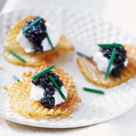 Gaufrette Potatoes with Caviar and Crème Fraîche