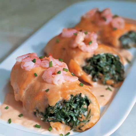 Baked Stuffed Sole with Shrimp Sauce