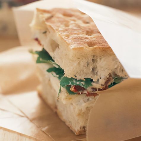 Focaccia with Havarti, Arugula and Eggplant Spread