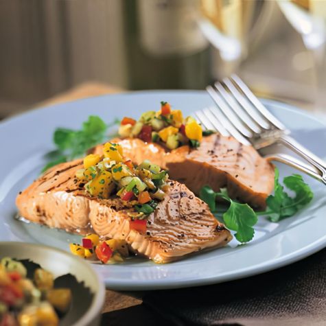 Grilled Salmon Fillets with Mango-Cucumber Salsa