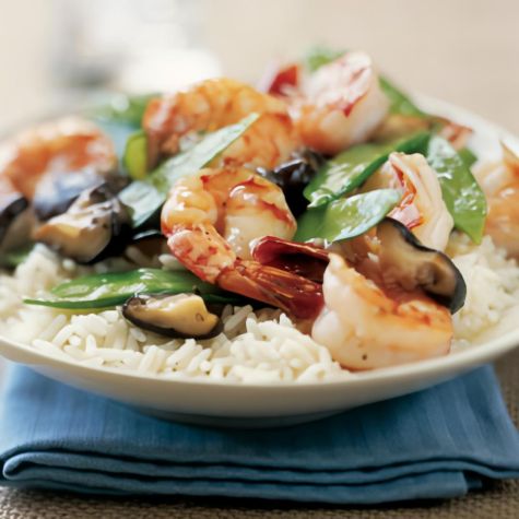 Stir-Fried Shrimp with Snow Peas and Mushrooms