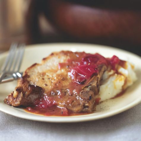 Pork Loin Chops with Roasted Rhubarb