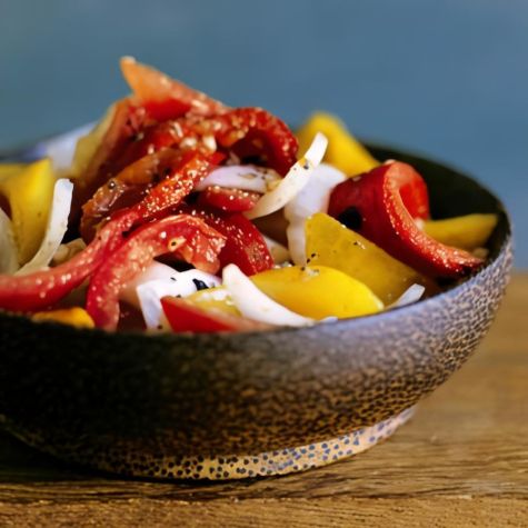 Grilled Red Pepper, Sweet Onion and Tomato Salad