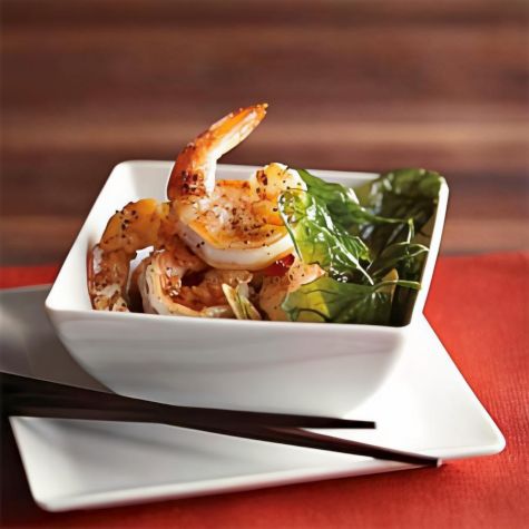Salt & Pepper Shrimp with Fried Spinach