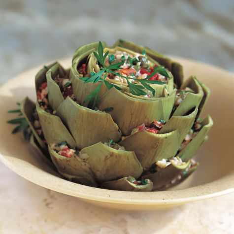Artichokes with Bread and Tomato Stuffing