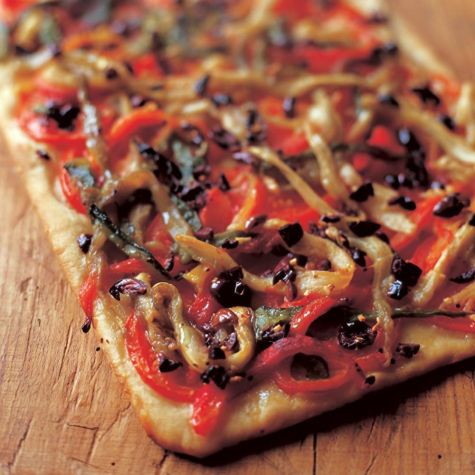 Flatbread with Eggplant, Peppers and Olives